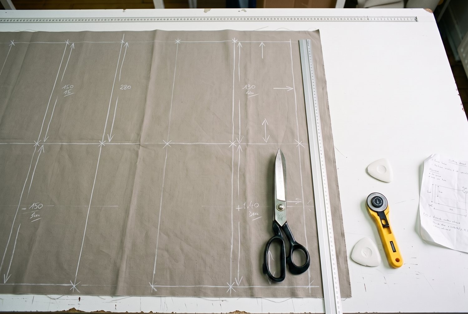 Traçage du plan de coupe sur le tissu