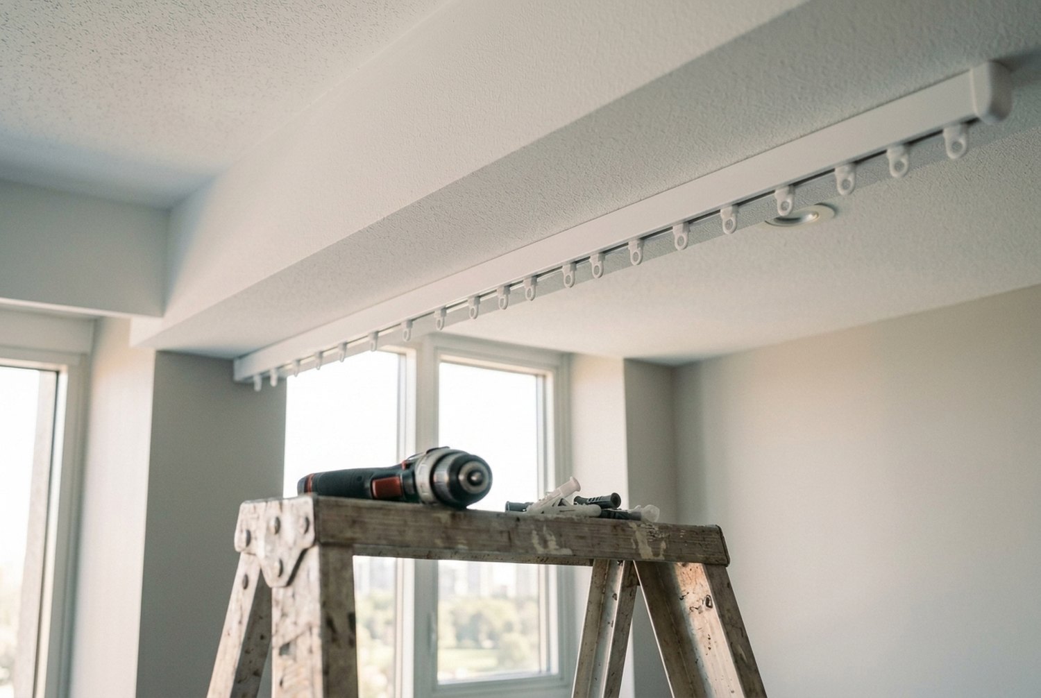 Rails et supports de fixation posés au plafond